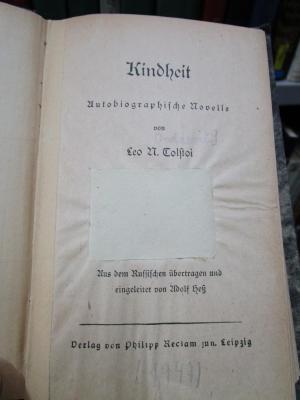 Cu 1211: Kindheit : Autobiographische Novelle (1947)