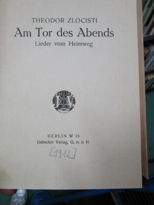 Cv 210: Am Tor des Abends : Lieder vom Heimweg (1912)
