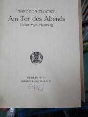 Cv 210: Am Tor des Abends : Lieder vom Heimweg (1912)