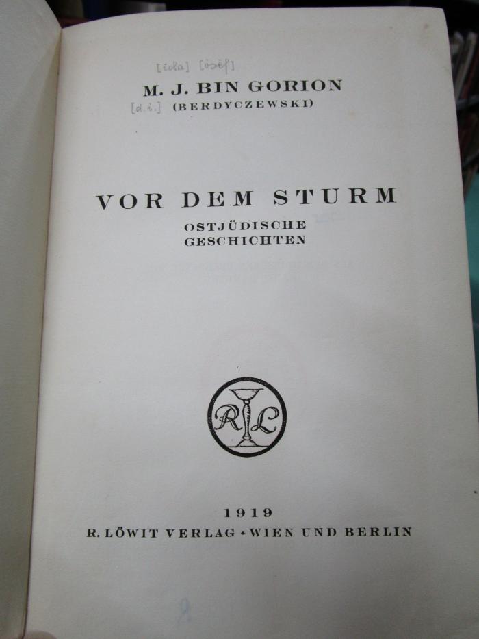 Cv 214: Vor dem Sturm : Ostjüdische Geschichten (1919)