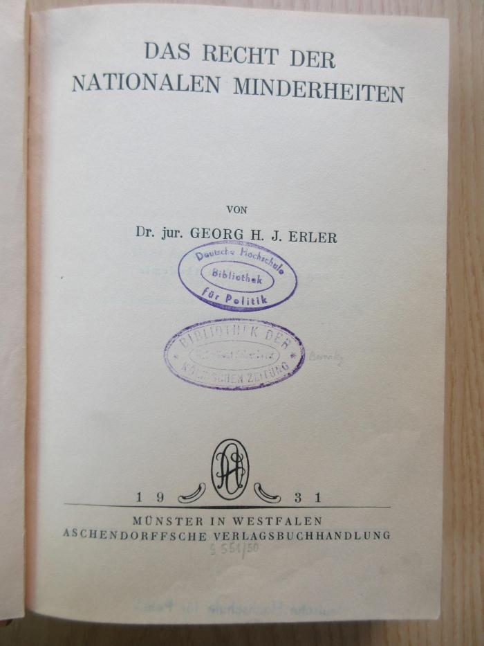 E 790 : Das Recht der nationalen Minderheiten (1931)