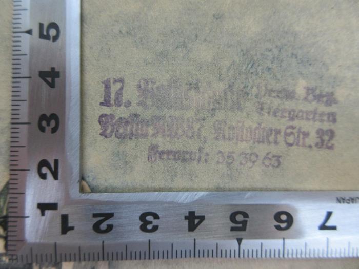 PK 0201 CC/125 c/2 (ausges.) : Berliner Fibel (1942);-, Stempel; '17. Volksschule Verw. Bez. Tiergarten
Berlin [SW.87], Rostocker Str. 32
Fernruf: 35 39 63
'