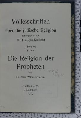 223 WIEN : Die Religion der Propheten (1912)