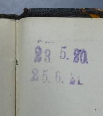 - (Jüdische Gemeinde zu Berlin;Jüdische Gemeinde zu Berlin), Stempel: Datum; '23. 5. 20.
25. 6. 21.'. 