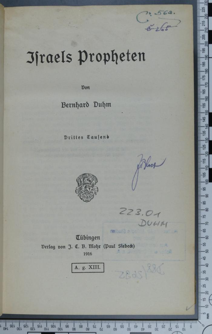 223.01 DUHM : Israels Propheten (1916)