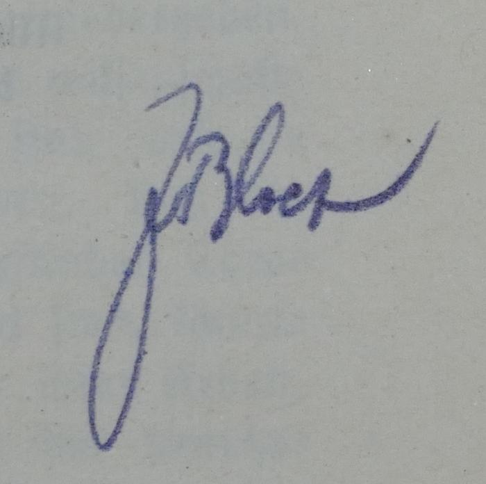 - (Block, J.), Von Hand: Name; 'J Block [Bloch?]'. 