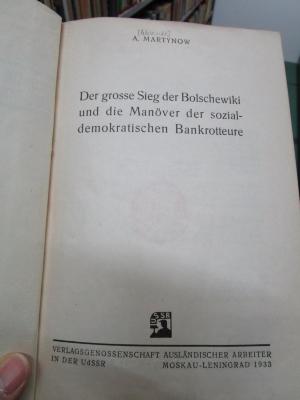 Fe 368: Der grosse Sieg der Bolschewiki und die Manöver der sozialdemokratischen Bankrotteure (1933)