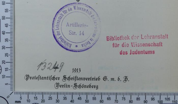 - (Hochschule für die Wissenschaft des Judentums), Von Hand: Inventar-/ Zugangsnummer; '13249'. 