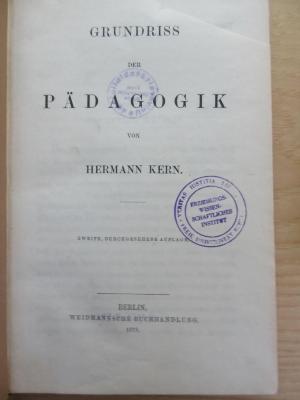 PA 0100/36 b/2 (ausgesondert) : Grundriss der Pädagogik (1878)