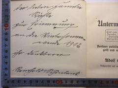 - (Schönlank, Reinhold), Von Hand: Widmung, Name, Datum; 'Der lieben Familie Rühle zur Erinnerung an die Winterferien  
März 1912
Ihr dankbarer Reinhold Schönlank'. 