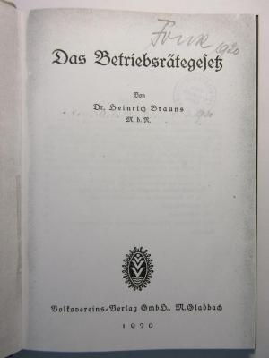 88/80/40141(1) : Das Betriebsrätegesetz (1920)