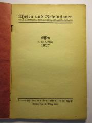 38/80/40036(0) : Thesen und Resolutionen des XI. Parteitages der Kommunistischen Partei Deutschlands, Essen 2. bis 7. März 1927 (1927)